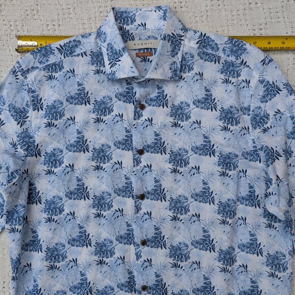 Bugatti Linen Cotton Men's Long Sleeve Fitted Shirt Floral Size M - Picture 4 of 7